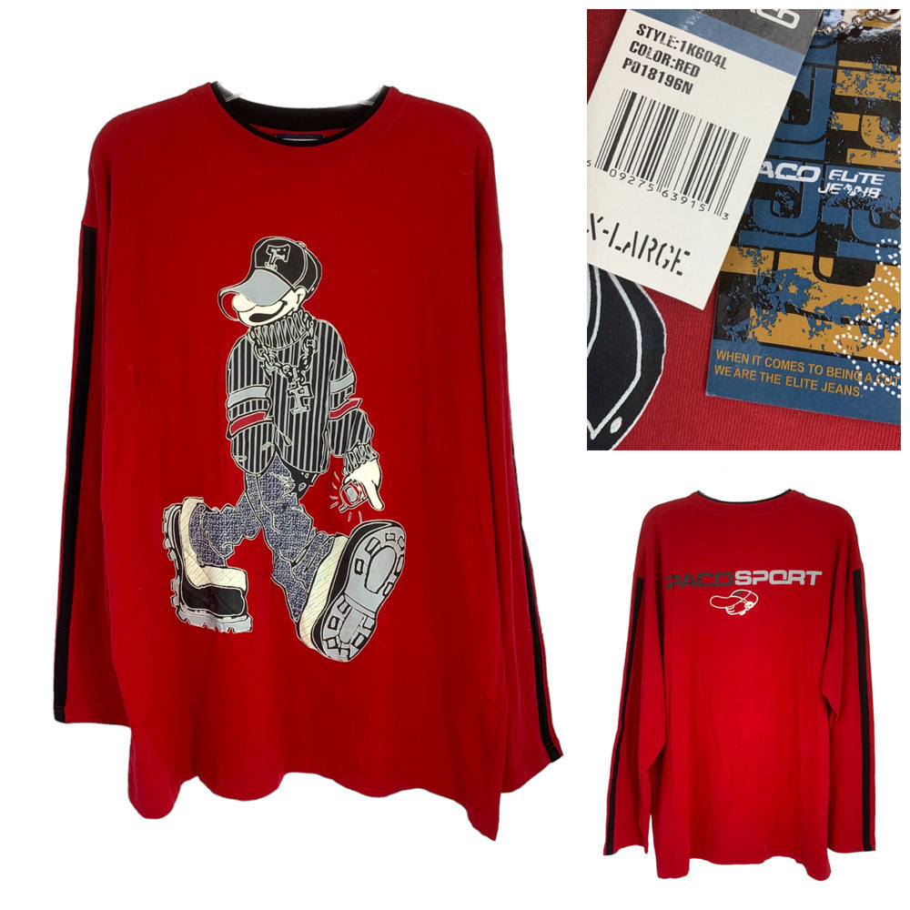 Vintage 90s New Paco Sport Sz XL Long Sleeve Graphic Tee Shirt Hip Hop Deadstock